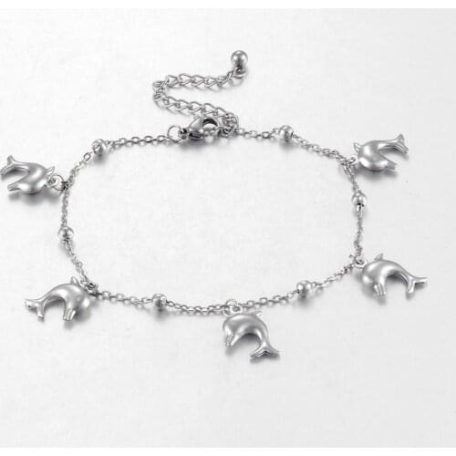 Ladies Fashion Anklet Stainless Steel Dolphin Pattern High Quality Jewelry Length 21cm 5cm Extension Chain