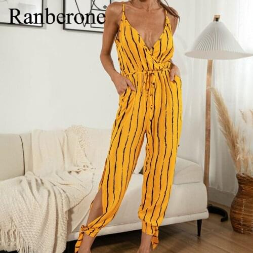 Women Spaghetti Strap Solid Jumpsuit Summer Casual Loose Sleeveless Sexy Deep V Neck Long Rompers Wide Leg Pants Overalls