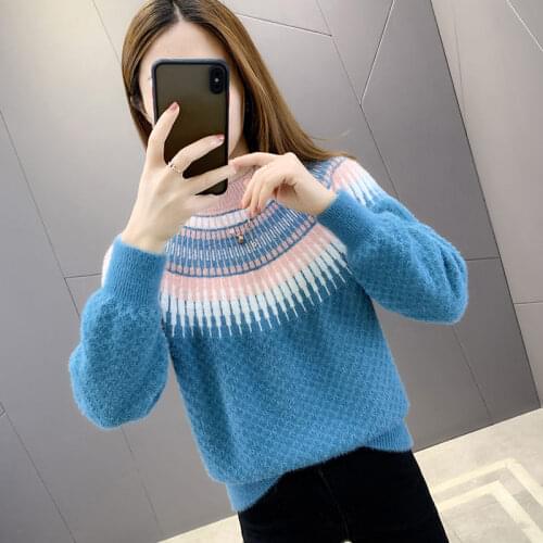 Fashion Striped Stitching Ladies Fall Winter Pullover Sweater 2021 New Style Korean Casual Plus Size Womens Knitted Top e272