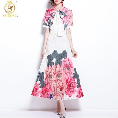 SMTHMA 2021 New Fashion Design Runway Summer Short Sleeve Long Dress Womens Print Flowy Fairycone Party Dresses Vestidos