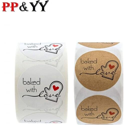 1 inch Round Natural Kraft Baked with Love Stickers cute stickers for seal labels handmade sticker