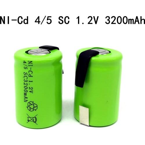 Brand New 12Pcs/Lot 4/5 SC NI-Cd Rechargeable Battery 1.2V 3200mAh,Green,With Tab For LED Power Tools