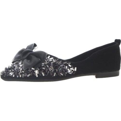 2 pcs on sale Color red Female Flat Versatile Gentle Celebrity Shoes Woman in Her Side Scoop Bootie Bow Sequin lykj-yzl