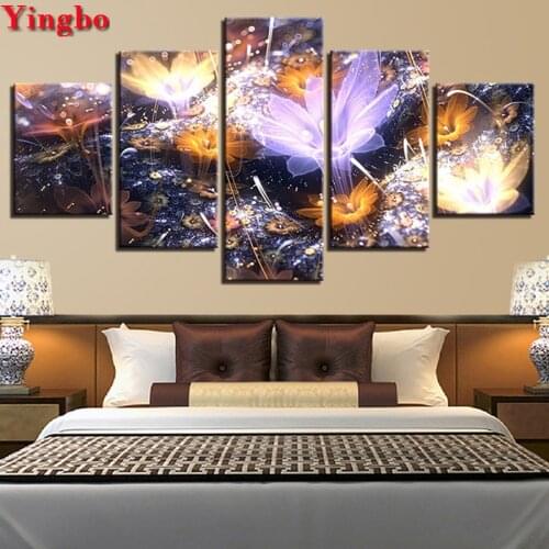 5 Pieces 5D DIY full square round Diamond Painting Mosaic Diamond Embroidery Abstract Beautiful Flowers wall sticker decor