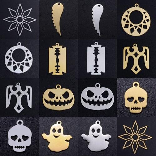 5pcs/lot Stainless Steel Street Skull Eargle diy Jewelry Making Charm Wholesale Angel Wing Necklace Pendant Pumpkin Charms
