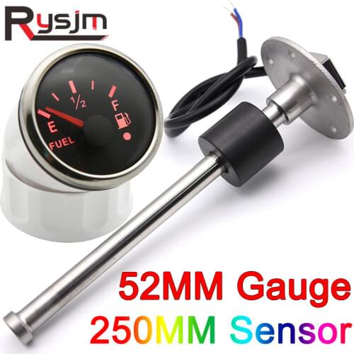 52mm Fuel Level Gauge + Sensor 250mm Fuel Level Meter 0-190 240~33 ohm signal for boat yacht car truck 316 stainless steel