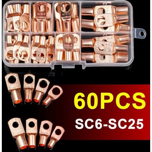 60pcs Copper Ring Lug Terminal With Box Cable Lugs Crimp Terminals Wire Connector Terminal