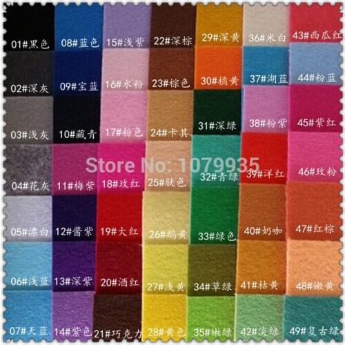 FREE SHIPPING 1pcs 49 colors 92cm*100cm Nonwoven Felt Fabric DIY Felt Fabric Pack 1MM Thick