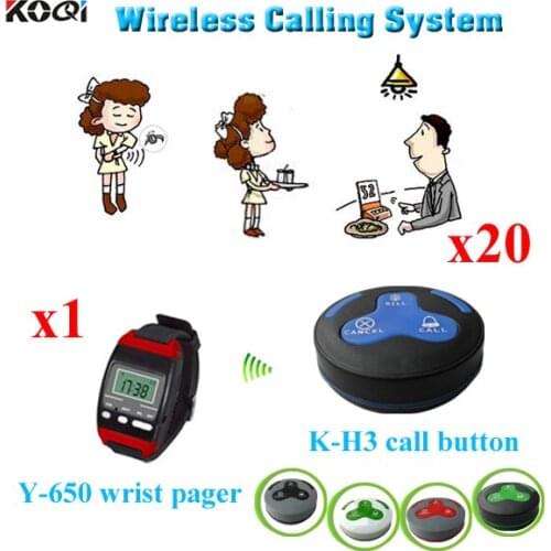 Wireless call center equipment from china gold supplier with waiter service 1 wrist watches + 20 bell button system