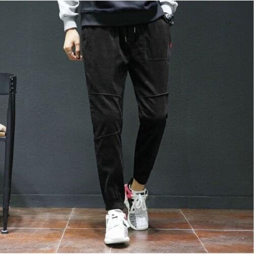 Autumn and Winter Elastic Mens Pants Casual Style Binding Foot Pants Corduroy Retro Plus Cashmere Casual Pants