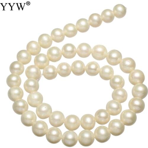 Grade AA Freshwater Pearl Beads 9-10mm Cultured White Big Size Round Natural Pearls 15 Inch Strand Fashion Jewelry Making DIY