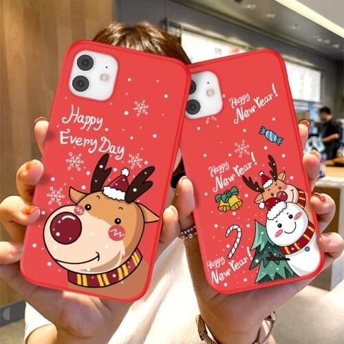 Moskado TPU Red Santa Reindeer Phone Case for iphone 11 12 Pro Max X XR XS Max 7 8 Plus Dust-proof Mobile Phone Protective Shell