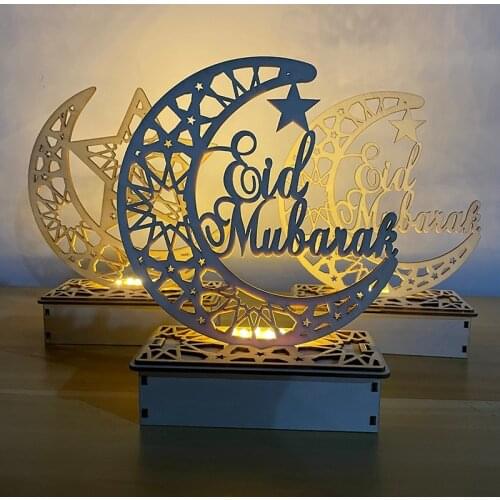 EID Mubarak Wooden Pendant Star Moon LED Light Palace Ramadan Decorations For Home Islamic Muslim Party Eid Decor Ramadan Kareem