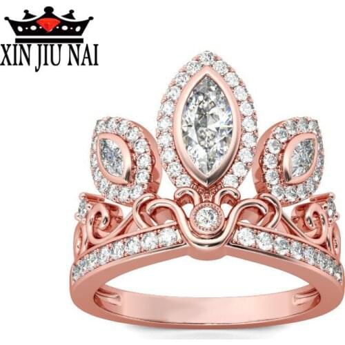 Cubic Zirconia Rose Gold Color Crystal CZ Wedding Rings Crown Indian Jewelry for Women Girls Leaves Gift Drop Shipping Gift