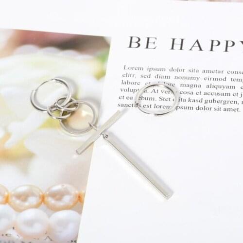 Jisensp Fashion Punk Earrings Geometric Round Ear Stud for Men Asymmetric Pop Jewelry Bangtnn Boys V DNA Silver Color Earrings