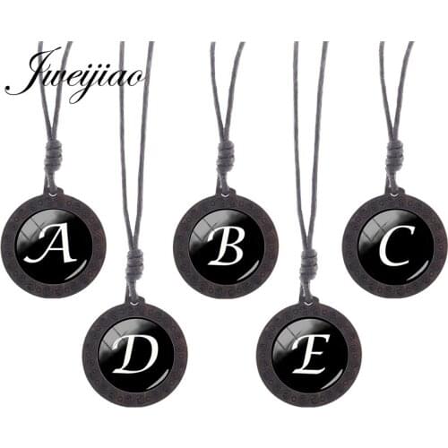 JWEIJIAO 26 Letters Girl Initials Necklace Vintage Rope Chains Wooden Pendant Necklace Classic Party Jewelry H415