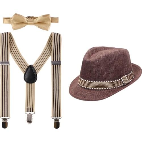 Baby Clothes Set for Photo Shoot 3pcs Set Bowtie Suspender Jazz Fedora Hat Cake Smash Birthday Outfit Cute Baby Boy Girl Clothes