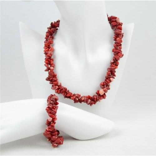Vintage Irregular Coral Beads Gravel Jewelry Sets Chocker Necklace Bracelet String Bracelet Women Wedding Bridal Jewelry Set New