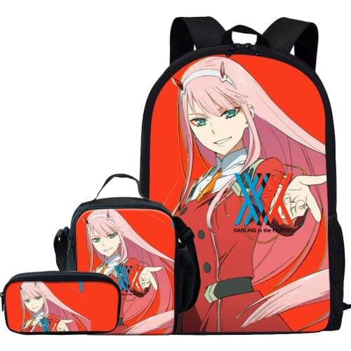 Anime Darling in the Franxx 3D Print School Bags Set For Girls Kids Backpack Student Bookbags Zero Two Shoulder Bag