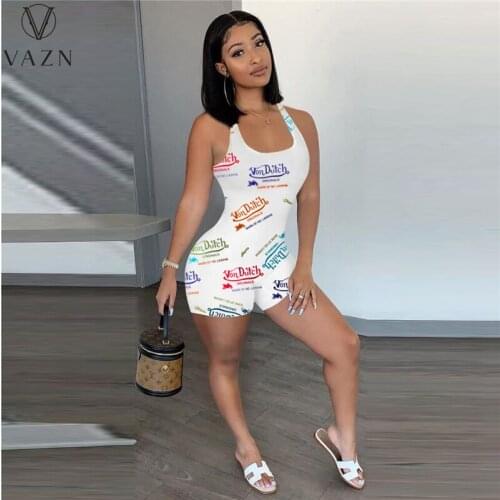 VAZN 2021 Summer Letter Sexy Young Soft Letter Energy Tank Tracksuits Free High Waist Women Skinny Free Playsuits