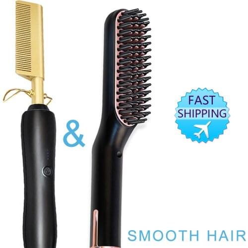 Multifunctional Hair Straighten Comb 3 in 1 Beard Straightener Fast Heated Flat Irons Curler Wet Dry Use Copper Brush Household
