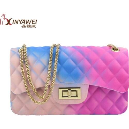 Fashionable Colorful PVC Bag For Women High Quality Transparent Jelly Chain Mesh Candy Color Gradient Shoulder Bag For Ladies