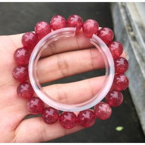 Natural Red Ice Strawberry Quartz Crystal Bracelet Woman Rare Clear Round Beads Star Light Shinning 8mm 9mm 10mm 11mm AAAAAA