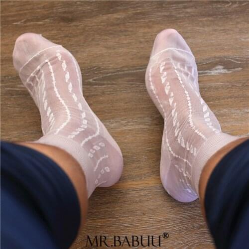 4Pair/lot Mens business casual summer vintage design double bottom unrolled soft glossy white nylon card socks