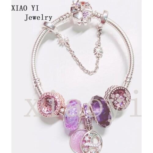 XIAOYI 2020 new 100% s925 Purple Star infinite symbol Flower Glass Cats eyes safety chain temperament Bracelet send girlfriend