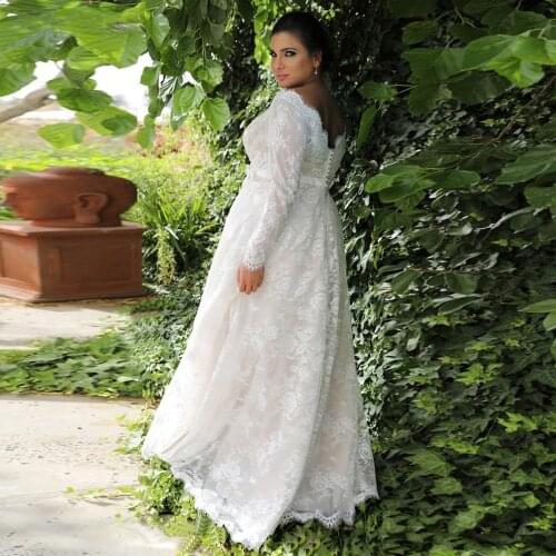 New Plus size Wedding Dress With Long Sleeves Bridal Gown A Line Buttons Elegant Lace Country Bridal Gowns Dress