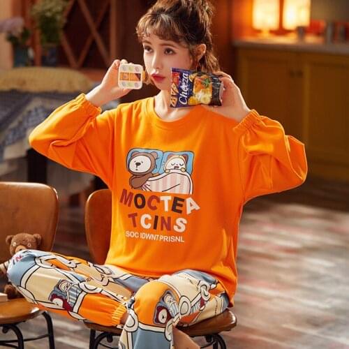 Autumn Cotton Women Pajama Sets Nice Cartoon Sleepwear Homewear Good Quality Cozy Casual Soft Cute Nightwear Pajamas Spring
