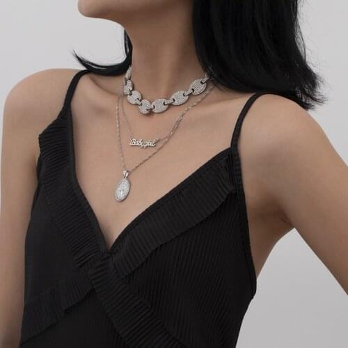 Cross-border simplicity multielement letter necklace fashion jewelry personality female micro set auger alloy necklace