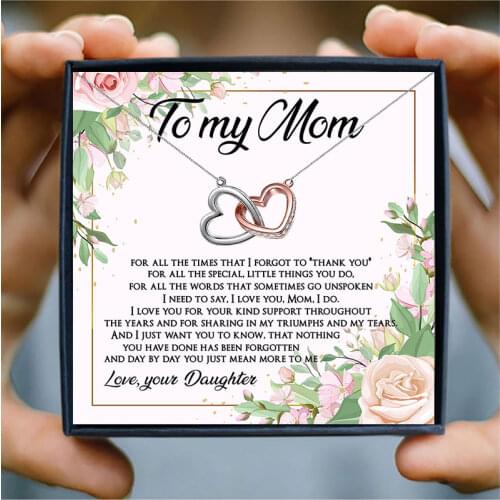 S925 Double Heart Chain Necklace Women Crystal Linked Necklaces Mothers Day Gift To Mom Birthday Jewelry