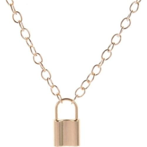 Trendy Simple Gold Silver Color PadLock Pendant Necklaces Brand New link Chain lock Necklaces collar cou collier femme women