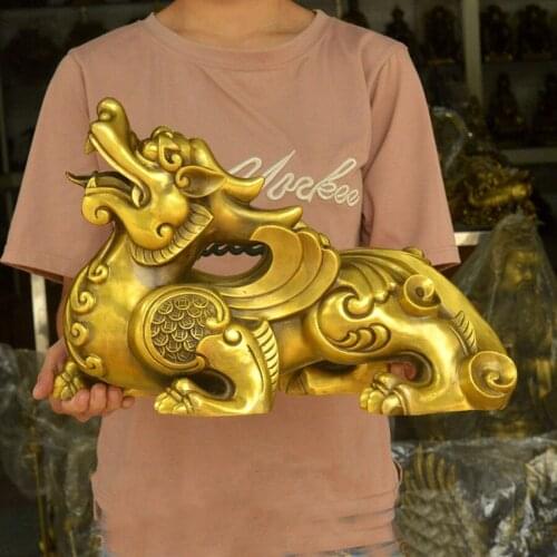 A PAIR 2pcs large home company business Shop ZHAO CAI Talisman Money Drawing good luck dragon PI XIU COPPER Sculpture ART statue