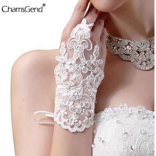 1 Pair 2 Styles White/red Bridal Gloves Elegant Short Paragraph Rhinestone White Lace Glove Beautiful Wedding Gloves Luvas