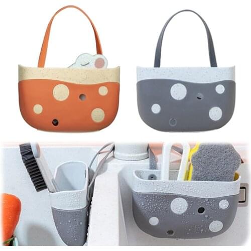 Kitchen Hanging Bag Sink Sponge Drain Basket Portable Button Design Bath Soap Sponge Draining Holder