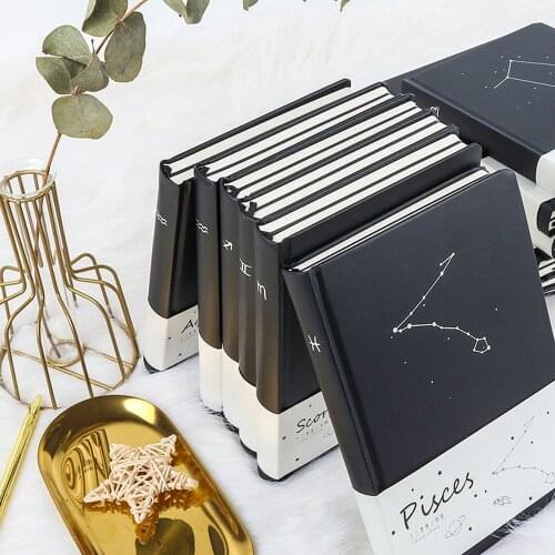 Simple Twelve Constellation A5 study Notebook Art Student Classroom Notepad Black Inner Core Dot Matrix Blank Lattice Book