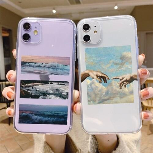 Art Painted Pattern Phone Case For iPhone 11 12 Pro XS Max XR 5 5S SE 2 2020 6 6S 7 8 Plus X 10 Transparent TPU Back Cover Coque