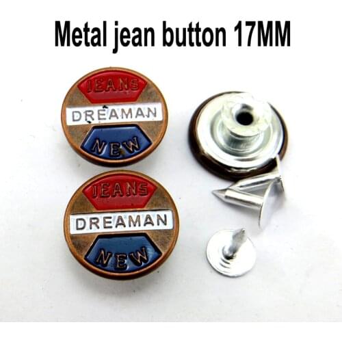 30PCS 17MM Red Metal Word Jeans Button Decoration Garment Jean Garment Buttons Sewing Clothes Accessory JMB-356