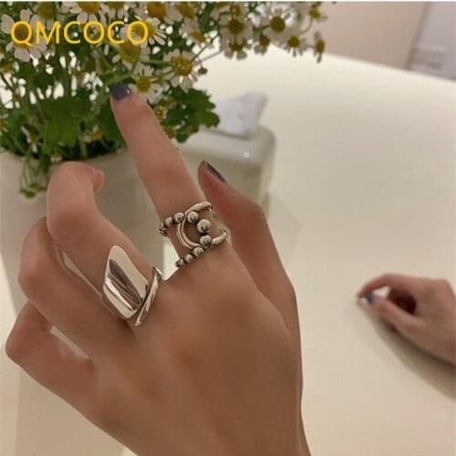 QMCOCO 925 Silver Charming Irregular Chain Geometric Open Adjustable Rings For Women Man Birthday Party Jewelry Gifts