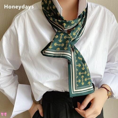 Luxury Brand Printed Narrow Strip Silk Scarf Classic Decorative Scarfs Autumn Warm Small Silk Scarves Ladies Literary Hair Band