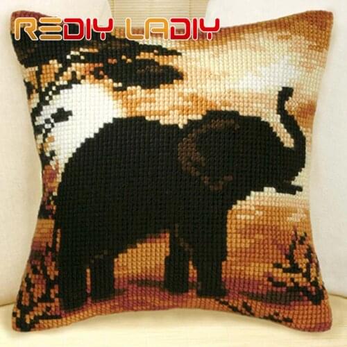DIY Cross Stitch Cushion Front African Animals Pillows Chunky Cross-Stitch Kits 100% Acrylic Yarn Pillow Case Home Decor Crafts