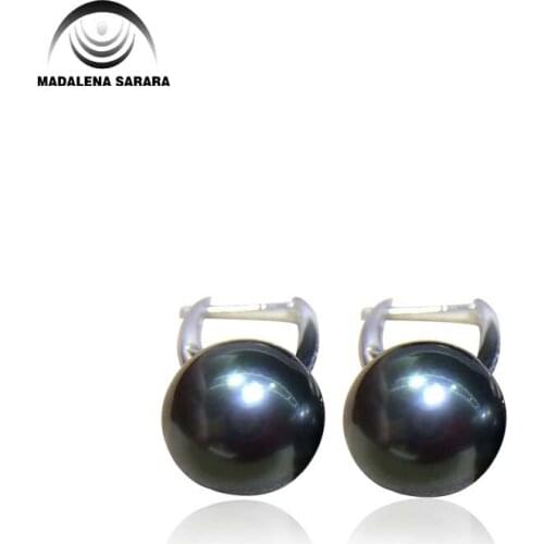 MADALENA SARARA 11-12mm AAA Seawater Pearl Black Pearl Earrings 18K Earrings Stud Earrings Elegant