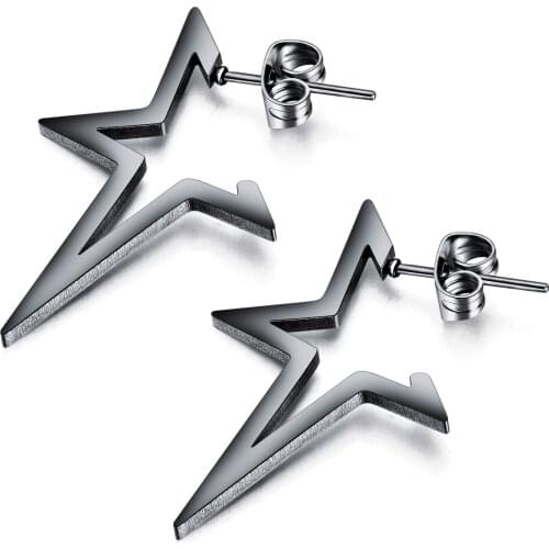Cyue European Fashion Jewelry Five Pointed Star Titanium Steel Sutd Earrings Hip Hop Style For Women Men