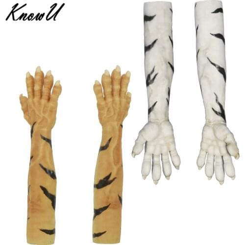 KnowU Silicone Tiger Gloves Permanent Pattern Cosplay Animal Suit Crossdress A Pair Party Tools Halloween