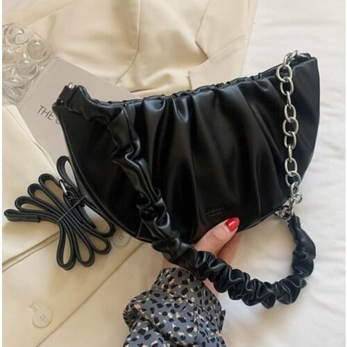 Fashion Fold Solid Color Designer Chain Womens Shoulder Bag PU Leather All-Match Messenger Handbag Lady 2021 Casual Handbags