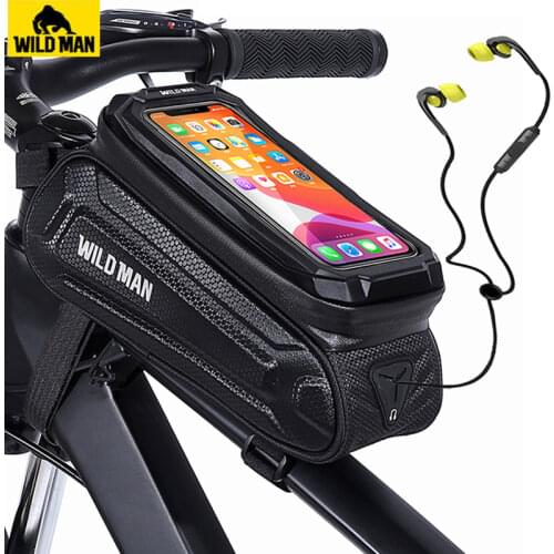 WILD MAN Bicycle Frame Bag Bike Bag Front Rainproof Touch Screen Cycling Phone Bag 6.7 Inch Mobile Phone Case Bike Accessories