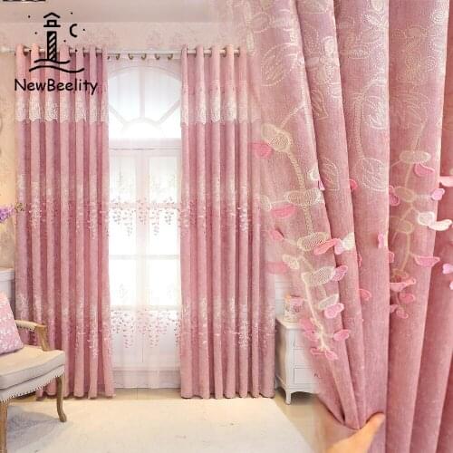 Embroidered curtains, living room and bedroom chenille embossed curtains, European pastoral fabric