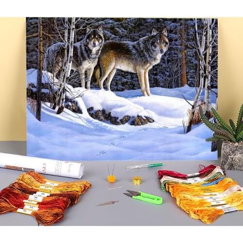 Wolf Animal Printed 11CT Cross-Stitch DIY Embroidery Patterns DMC Threads Sewing Needlework Handicraft Handmade Magic Jewelry